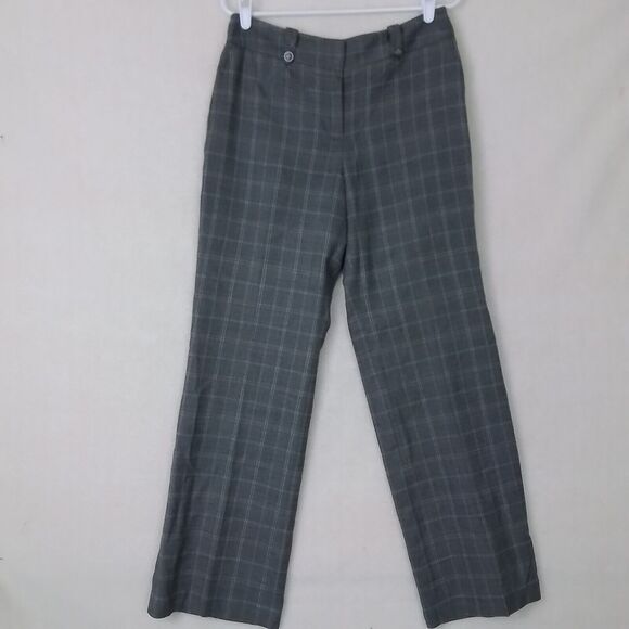 Ann Taylor Womens Pants Gray Plaid Career Slacks sz 6 Curvy Mid Rise Boot Cut - Picture 1 of 11